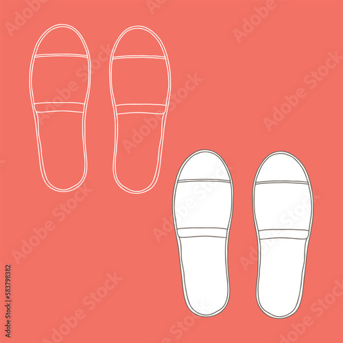 A pair of hotel slippers.mockup. Vector illustration. Copy space. Linear, vector, realistic, outline illustration.