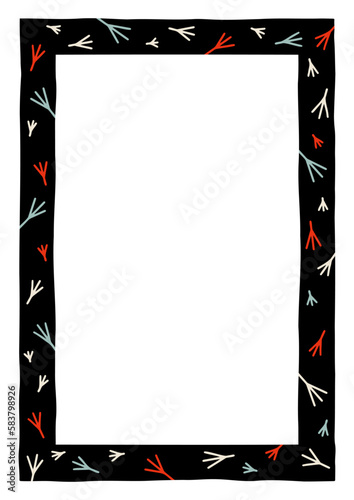 Decorative frame with bird's feet pattern. Frame in A4 format. Perfect as a photo frame, for scrapbooking, postcards, posters, invitation cards.