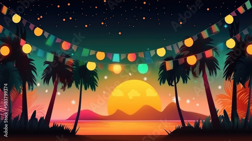 Summer Party Background Illustration AI Generative.
