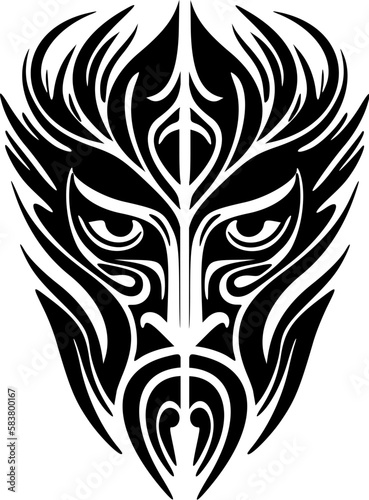 Vector sketch of a black and white Polynesian god mask tattoo. photo