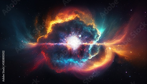 Universe Space and Galaxy Bigbang supernova explode from the center release dust cloud and colorful of radient.Generative AI
