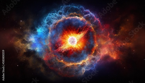 Universe Space and Galaxy Bigbang supernova explode from the center release dust cloud and colorful of radient.Generative AI photo