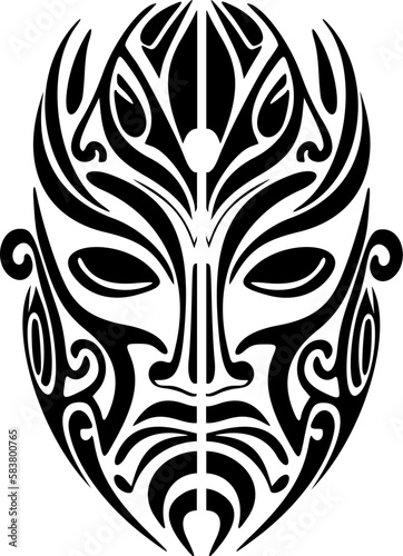 Vector tattoo sketch of a black and white Polynesian god mask.