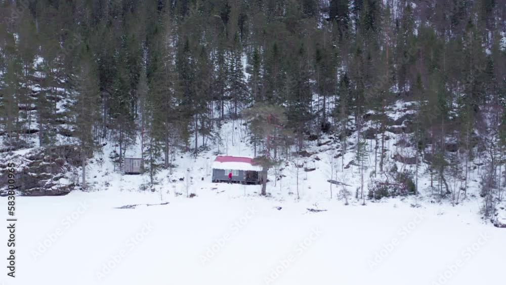 custom made wallpaper toronto digitalNyvassdalshytta Small Log Cabin In A Pine Forest During Winter. Hildremsvatnet, Trondelag, Norway - Wide Shot