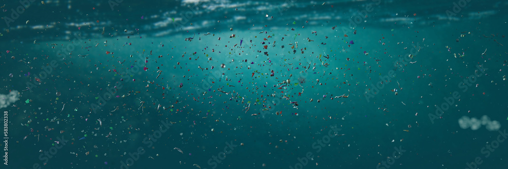 plastic pollution, micro plastic particle in ocean water