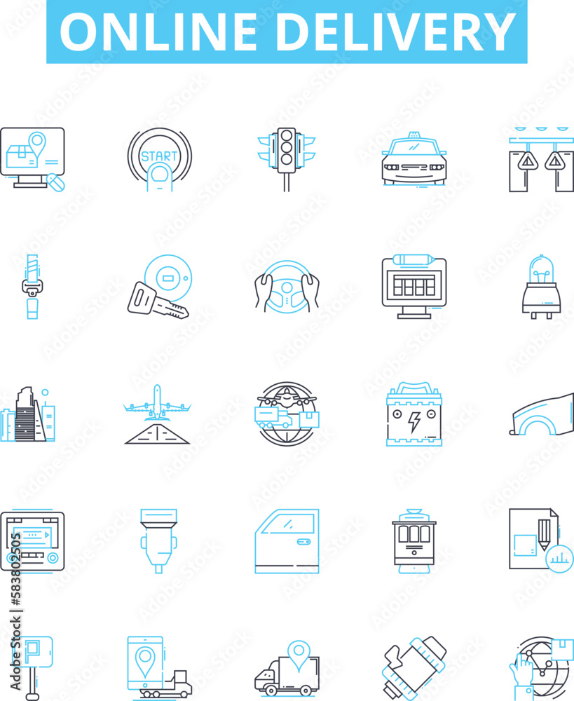 Online Delivery vector line icons set. Delivery, Online, eDelivery, Buy, Purchase, Shipment, Logistics illustration outline concept symbols and signs