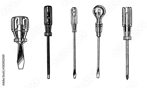 Vector Screwdriver Collection on White Background