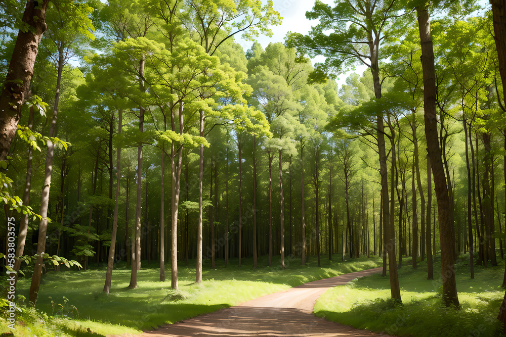 Fototapeta premium Lush green forest with pleasant surroundings