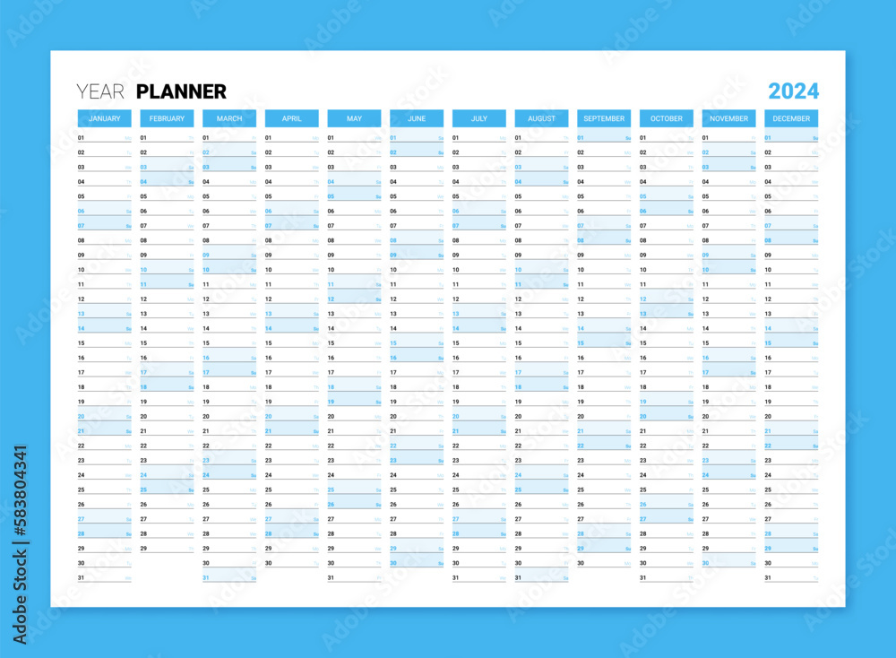 Planner calendar for 2024 year, wall organizer, yearly scheduler