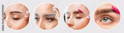 Fotografia The make-up artist does Long-lasting styling of the eyebrows of the eyebrows and will color the eyebrows