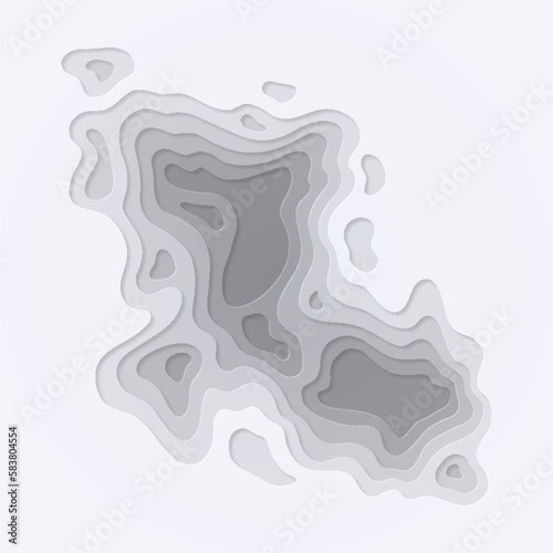 Smooth shape paper cut wavy shaped layers topographic background. Abstract origami papercut gray color texture, curved layers and elevation contour lines vector illustration