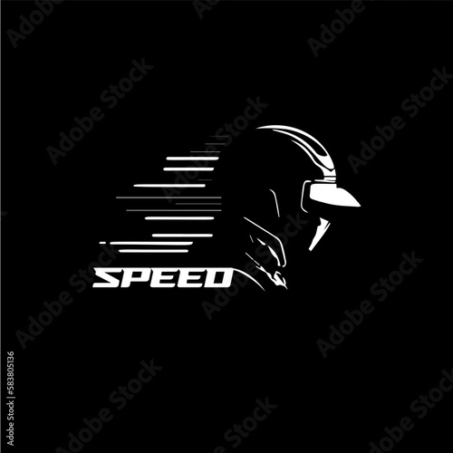 Rider helmet icon, motorcycle biker emblem, speed rider sign, motorcycling logo template. Vector illustration.