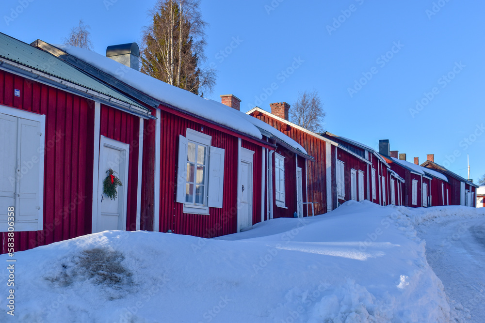 Rows with red huts in Gammelstad church town located near the Swedish town Lulea. Rows with red huts in Gammelstad church town located near the Swedish town Lulea.