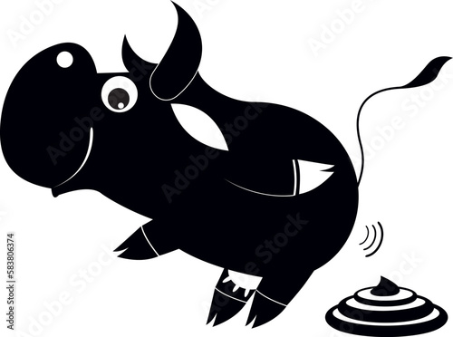 Cute cow. Organic manure.Smiling cow and a knot of manure. Black and white