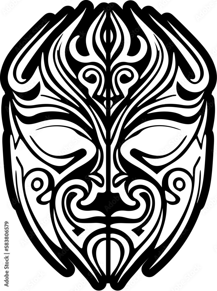 Fototapeta premium BW vector tattoo of Polynesian god mask sketch