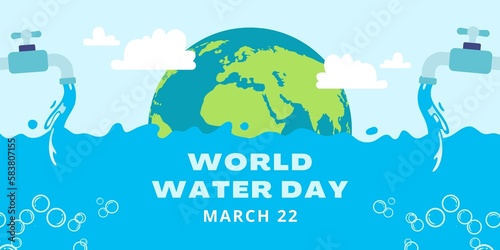 Blue Illustrated World Water Day Earth Banner.