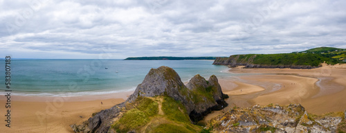 Konstfotografi Three Cliffs and the Bay viewed from a hilltop (Wales, United Kingdom, in summer