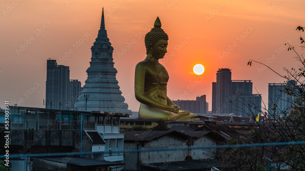 Fototapeta premium landscape of big buddha in the city large Buddha statue in Bangkok Wat Pak Nam Phasi Charoe Thailand