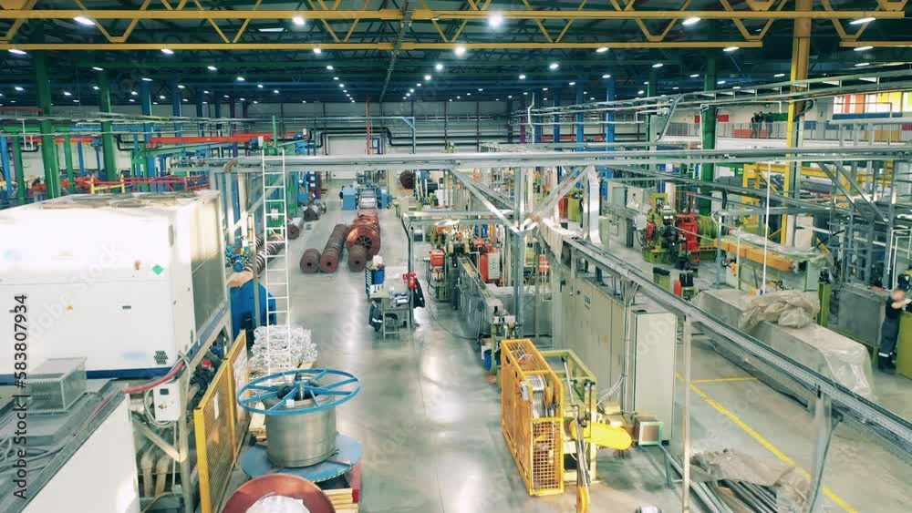 Inside view of a big cable manufacturing facility located indoors