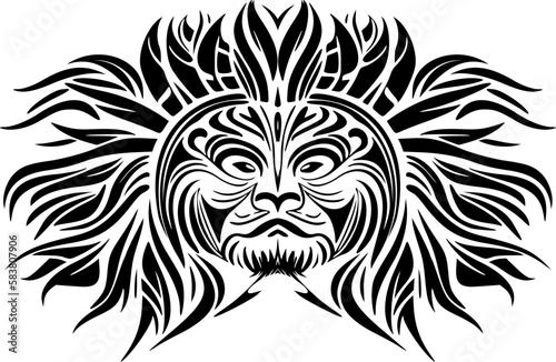 Vector tattoo sketch of a Polynesian god mask. black and white.
