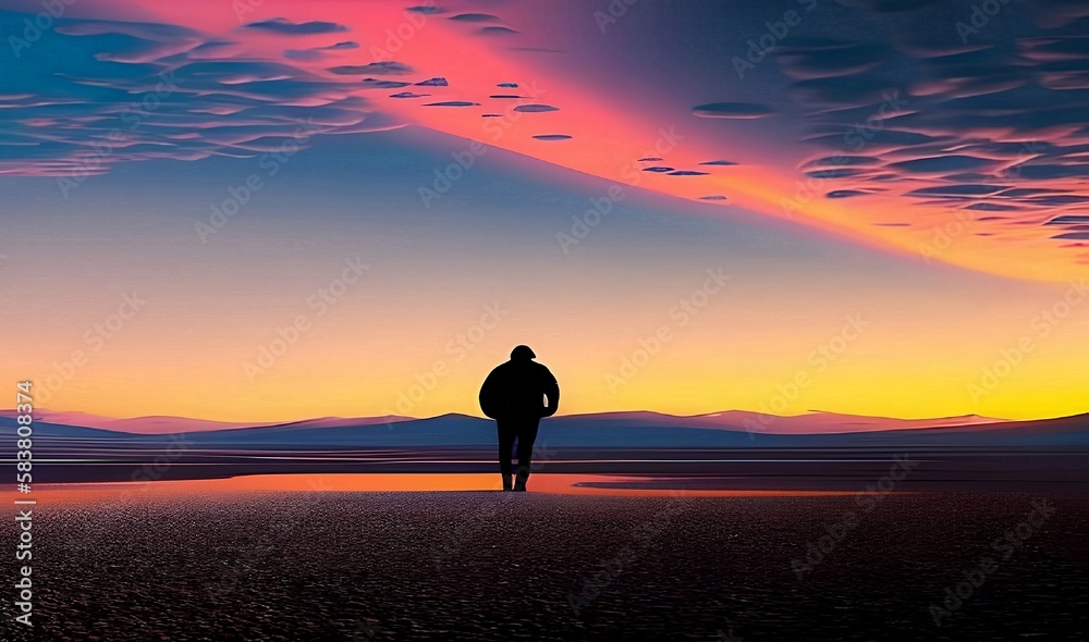 Lonely Walk on the Beach at Sunset Lonely Walk on the Beach at Sunset