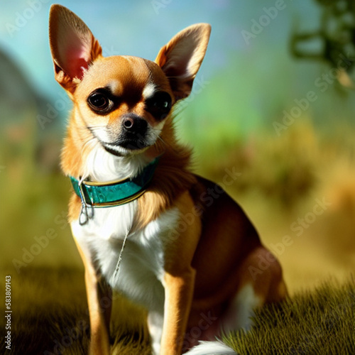 chihuahua dog sitting on grass © Nguyen