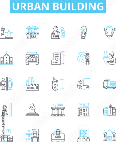 Urban building vector line icons set. Urban, Building, Architecture, Skyscraper, Tower, Structure, Blocks illustration outline concept symbols and signs