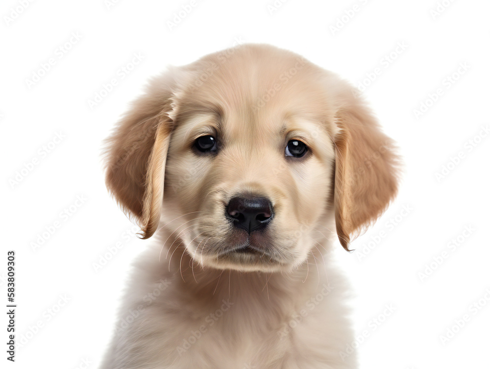 young golden retriever puppy, close-up shot, perfect for pet lovers, isolated on white background, generative AI