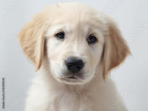 happy golden retriever puppy, smiling with tongue out, isolated on white for easy editing, generative AI © Marcos