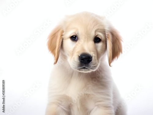 adorable golden retriever puppy portrait, isolated on white background, perfect for pet or animal themed designs, generative AI