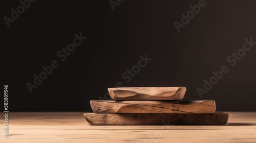 Rustic wood pieces podium with copy text space Generative AI