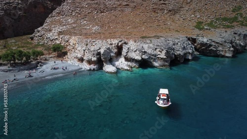 Panoramic view of Crete (Greece) mountains of Libyan Sea side. View into the Aradena Gorge over Marmara beach photo