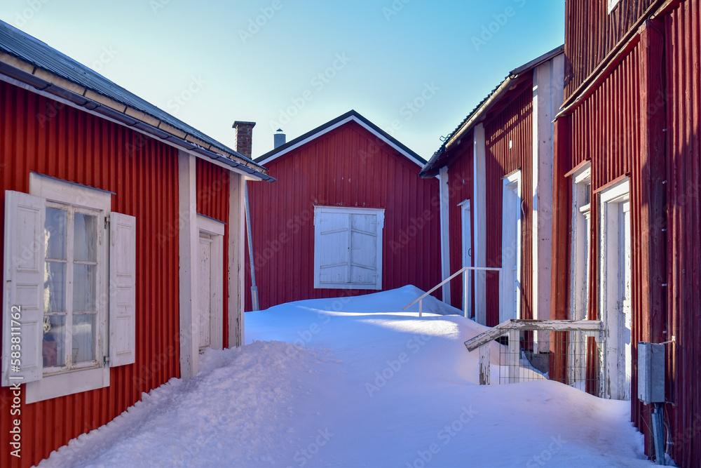 Rows with red huts in Gammelstad church town located near the Swedish town Lulea. Rows with red huts in Gammelstad church town located near the Swedish town Lulea.