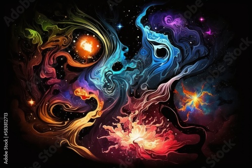 Colorful image of starry background with galaxies. Beautiful illustration picture. Generative AI