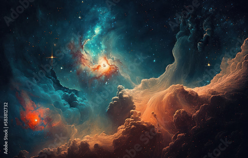 Image of starry background with galaxies. Beautiful illustration picture. Generative AI