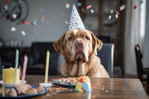 Dog with a party hat, generative ai