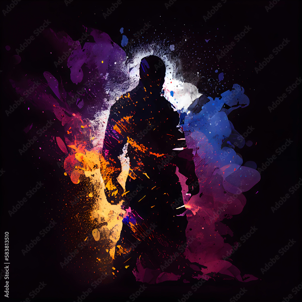 Silhouette of a karateka on a colorful abstract background Silhouette of a karateka on a colorful abstract background