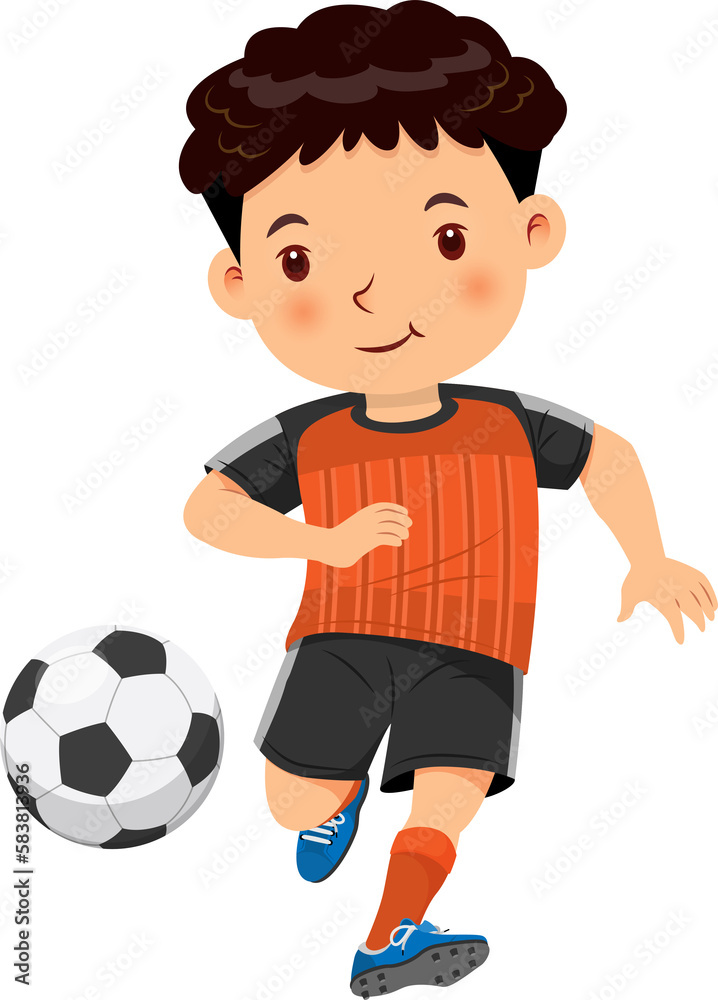 Cute boy playing soccer