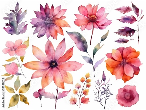 Wallpaper Mural Watercolour floral of set. Watercolor Flower leaves collection - for bouquets, wreaths, wedding invitations, anniversary, birthday, postcards, greetings. generative ai Torontodigital.ca