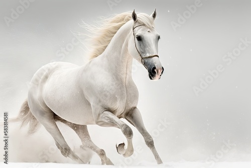 beautiful white horse running