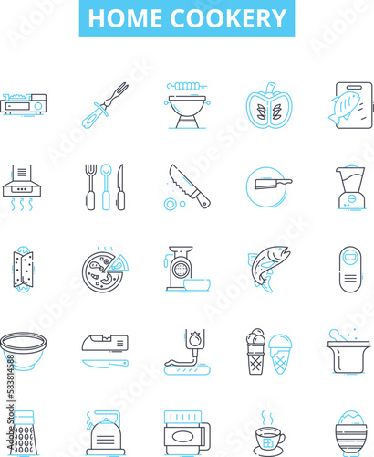 Home Cookery vector line icons set. Cooking, Home, Cuisine, Dishes, Baking, Recipe, Kitchen illustration outline concept symbols and signs