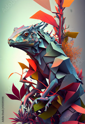 Beautiful geometric Lizards concept, abstract background. Generative AI technology. 