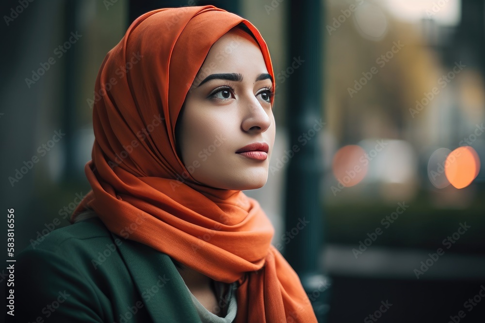 A very beautiful young woman with a hijab covering her head. Generative AI