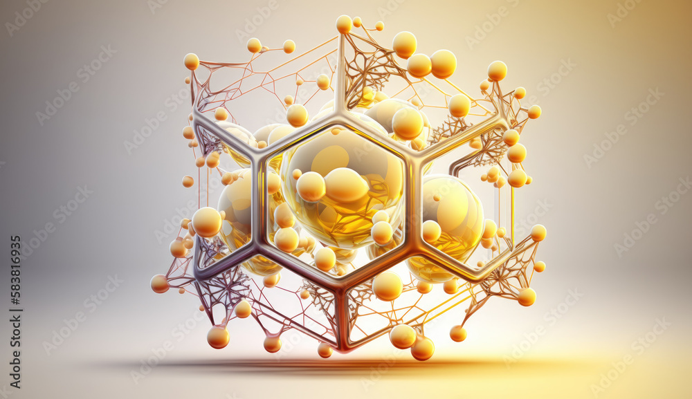 3d illustration of a molecular structure on a smooth background. Generative AI