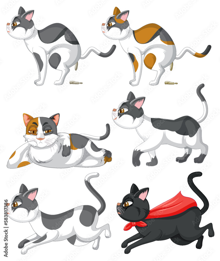 Set of cat cartoon character