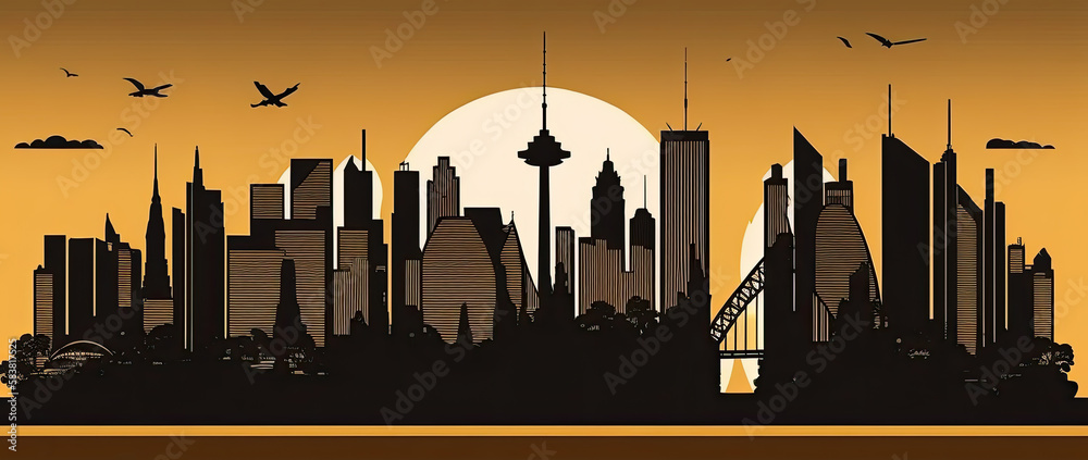 Obraz premium Flat silhouette of Sydney skyline against a blue sky - Generative AI
