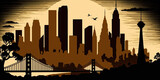 A flat-colored silhouette of the San Francisco skyline at dusk - Generative AI