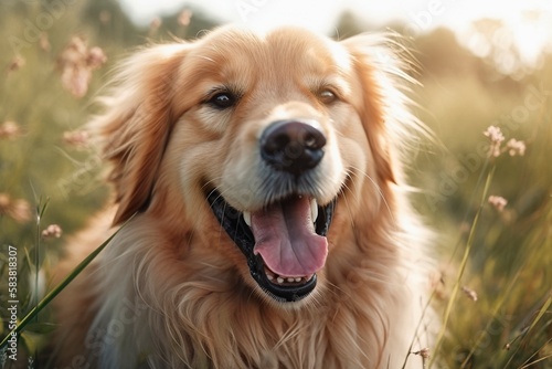 Delighted Smiling Dog, Capturing Joyful Expressions in Nature, Generative AI