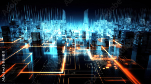 Modern hi-tech  science  futuristic technology concept. Abstract digital high tech city design Background. Generative AI