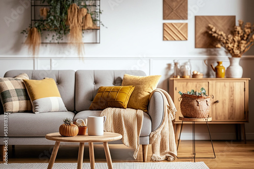 Bohemian Natural and neutral tones Minimal interior design,living room Generative ai